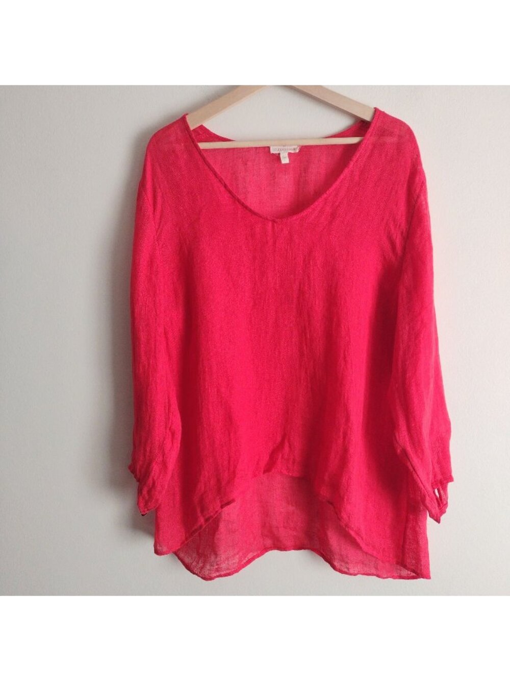 Eileen Fisher Red Linen Blouse L Relaxed Fit Lightweight Top